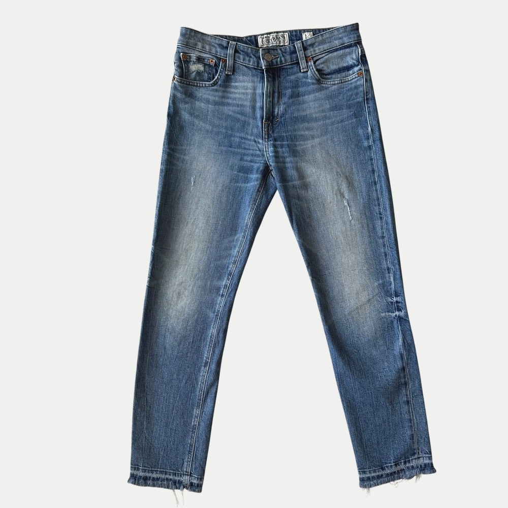 Lucky Brand Sienna Slim Boyfriend Jeans Medium Wash Distressed Raw‎ Hem Sz 27 28